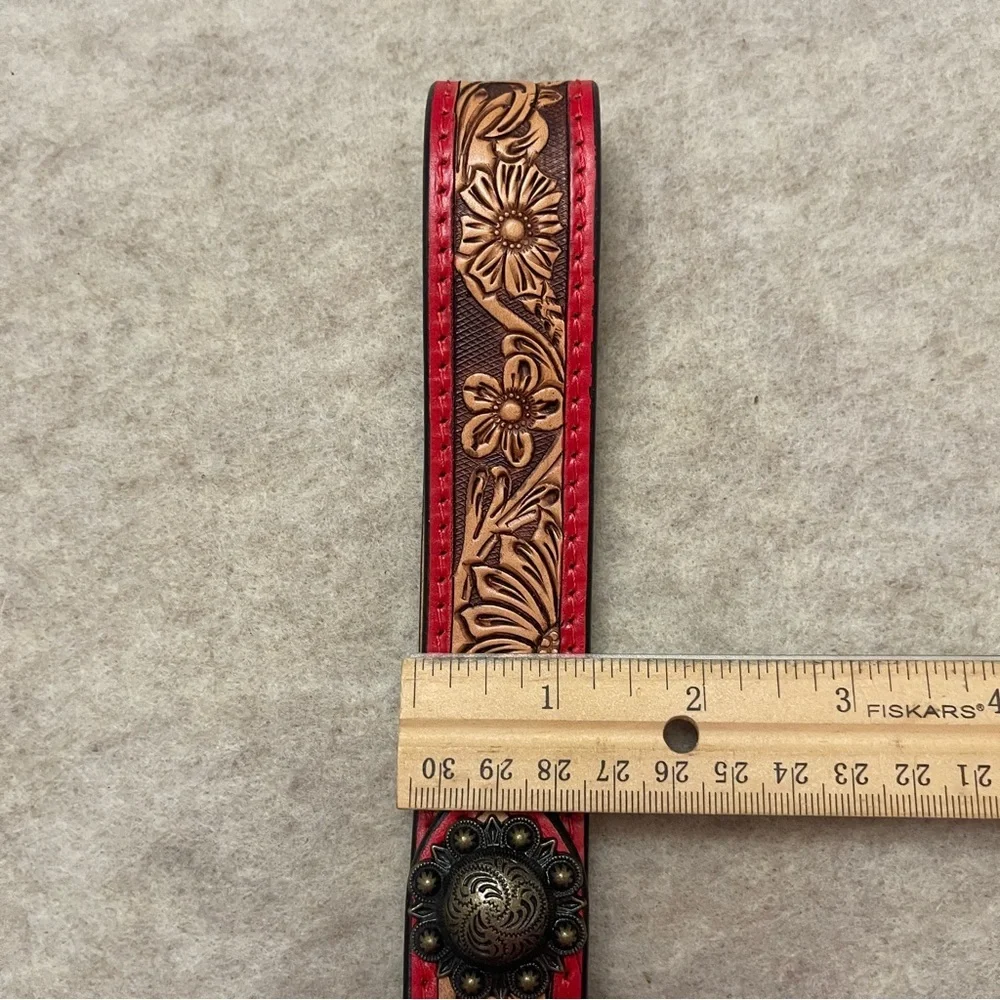 American Darling ADWSF103 Tooled Genuine Leather Keychain Wristlet Red Brown New